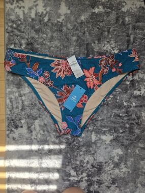 Cupshe Teal Floral Bikini Bottoms with Pink & Coral Flowers